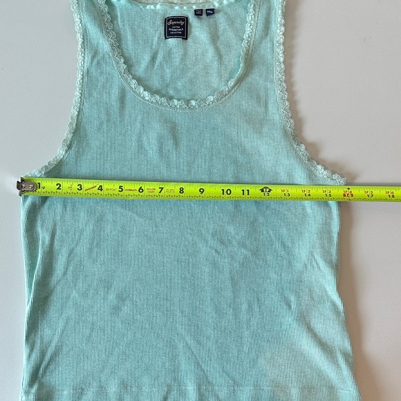 Superdry Mint Green Lace Trim Cotton Blend ribbed Tank Top - Picture 5 of 6